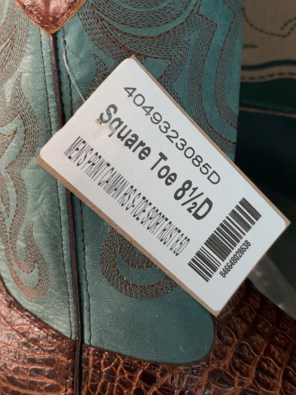 Ferrini Turquoise and Brown Croc-Textured Western Boots